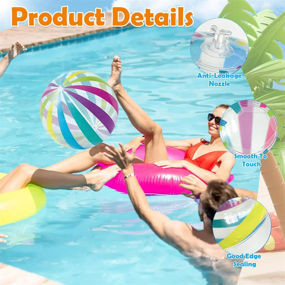 Pelota de playa inflable de 40CM, juguetes de piscina Jumbo coloridos, pelotas, juguetes de playa de agua para piscina transparente, recuerdos de fiesta de verano al aire libre