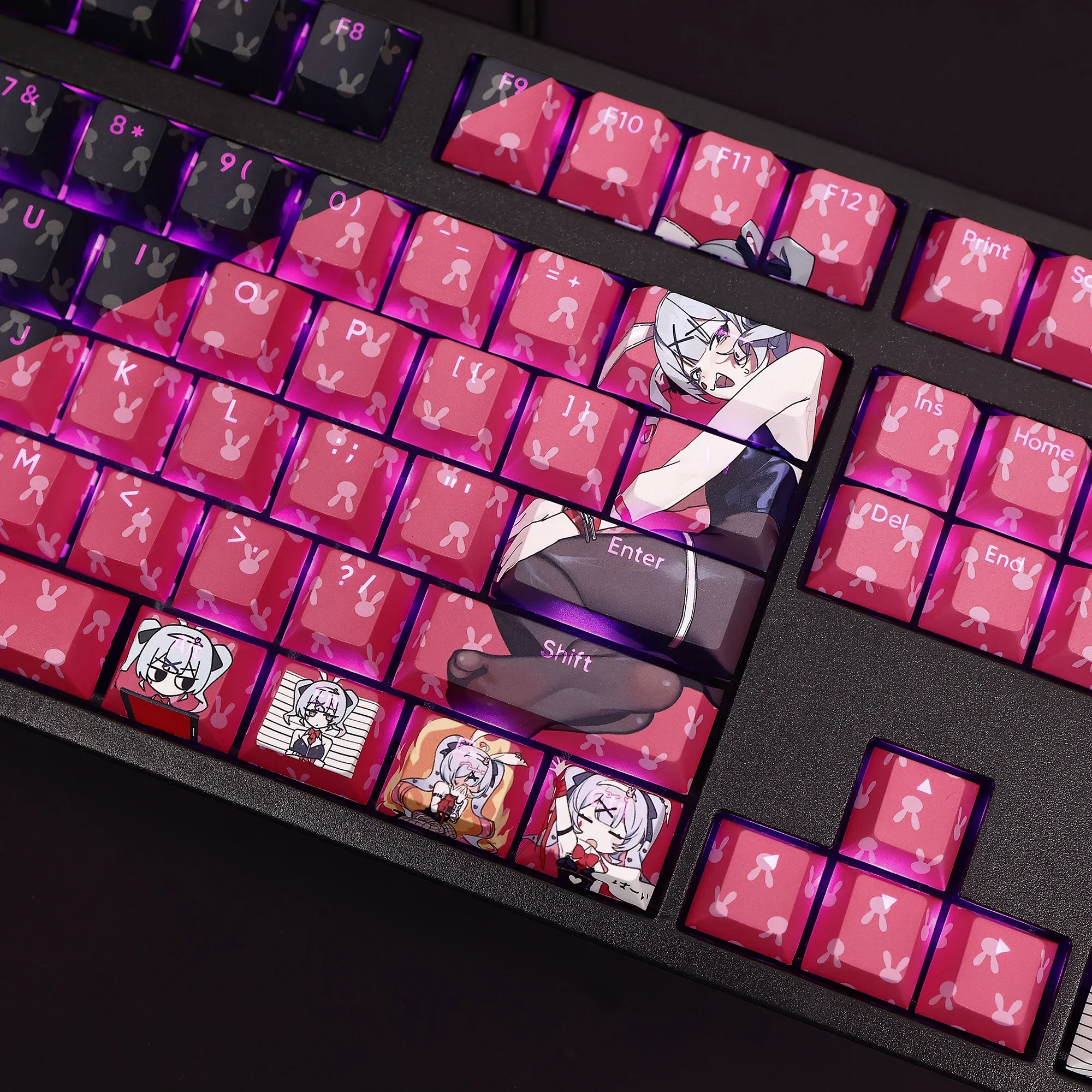 

108 Keys/Set Miku Rabbit Hole Anime Cosplay Cute PBT Keycaps Cherry Profile for MX Switch Mechanical Keyboard Game DIY Custom