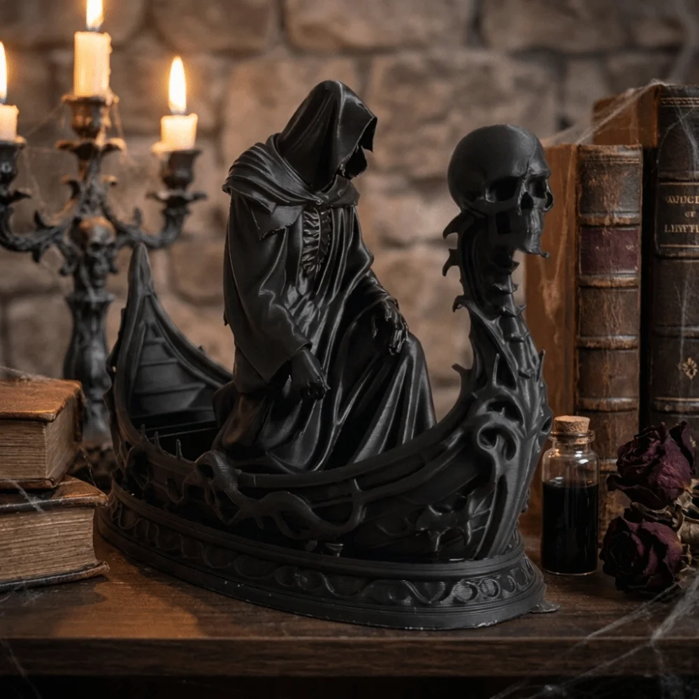 Party Supplies Gothic Style Grim Reaper Statue Resin Dark Mythology Ferryman Sculpture Lightweight Black Skeleton Figurine Gift