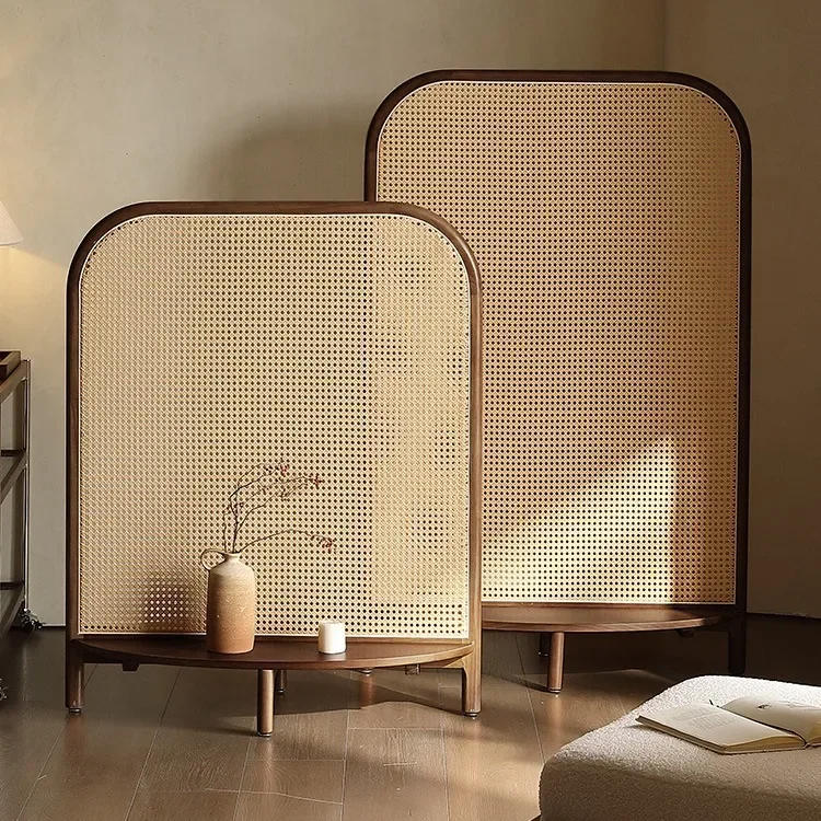 

New Chinese style home entry, partition bedroom movable, rattan solid wood screen