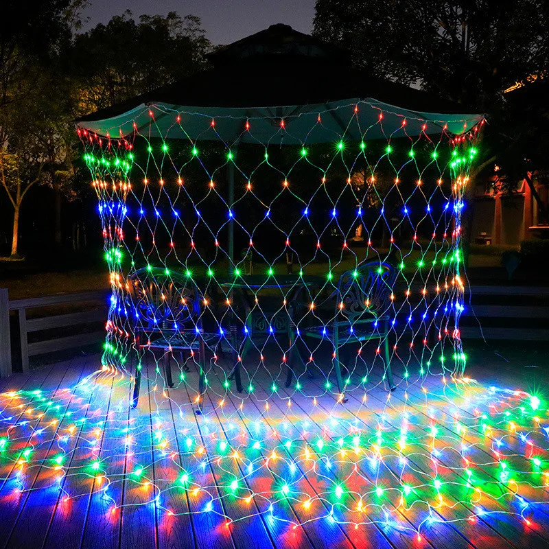 Solar or EU Plug Net Light Mesh Fairy Lights Waterproof Garland With 8 Modes Timer Christmas Decorations For Home 3M*2M Holiday