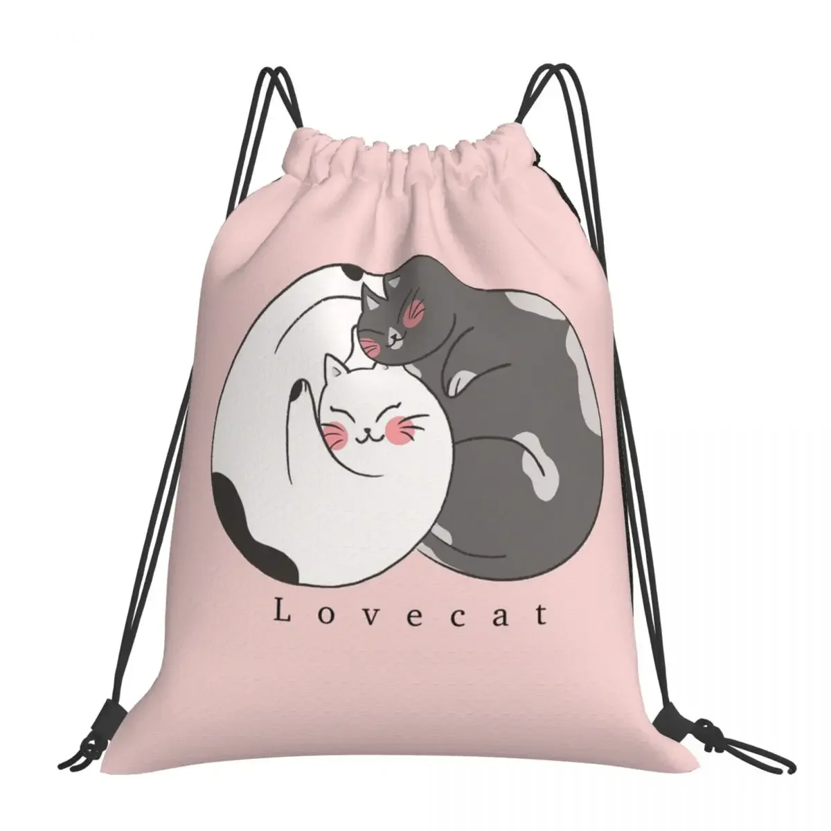 

Cats Hugging Backpacks Fashion Portable Drawstring Bags Drawstring Bundle Pocket Sports Bag BookBag For Man Woman School