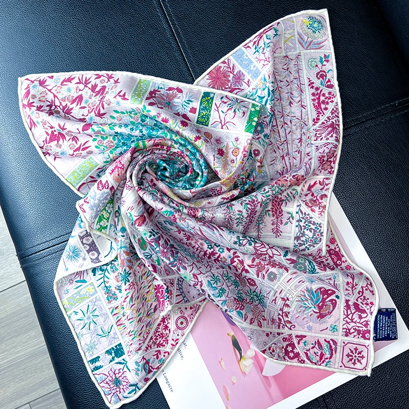 Luxurious Silk Wool Blend Scarf,Luxurious Floral Print, Women's Fashionable Scarf, Headscarf, Shawl, Headband