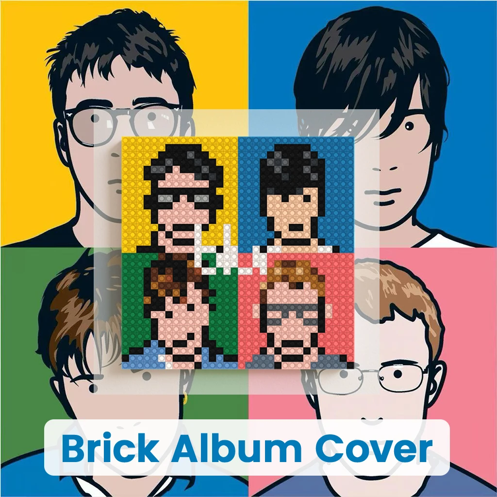 Bloques de Construcción con Diseño de Portada de Álbum de Música Britpop y Rock Alternativo, Mosaico de Píxeles, Arte de Ladrillos, Decoración de Pared para Dormitorio