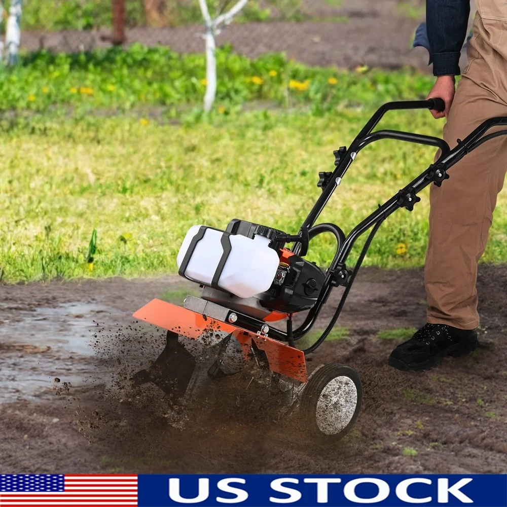 

Powerful 43CC Gas Powered Tiller Cultivator 2-Stroke Garden Tool with Steel Tines Easy Start Large Wheels Efficient Cultivation