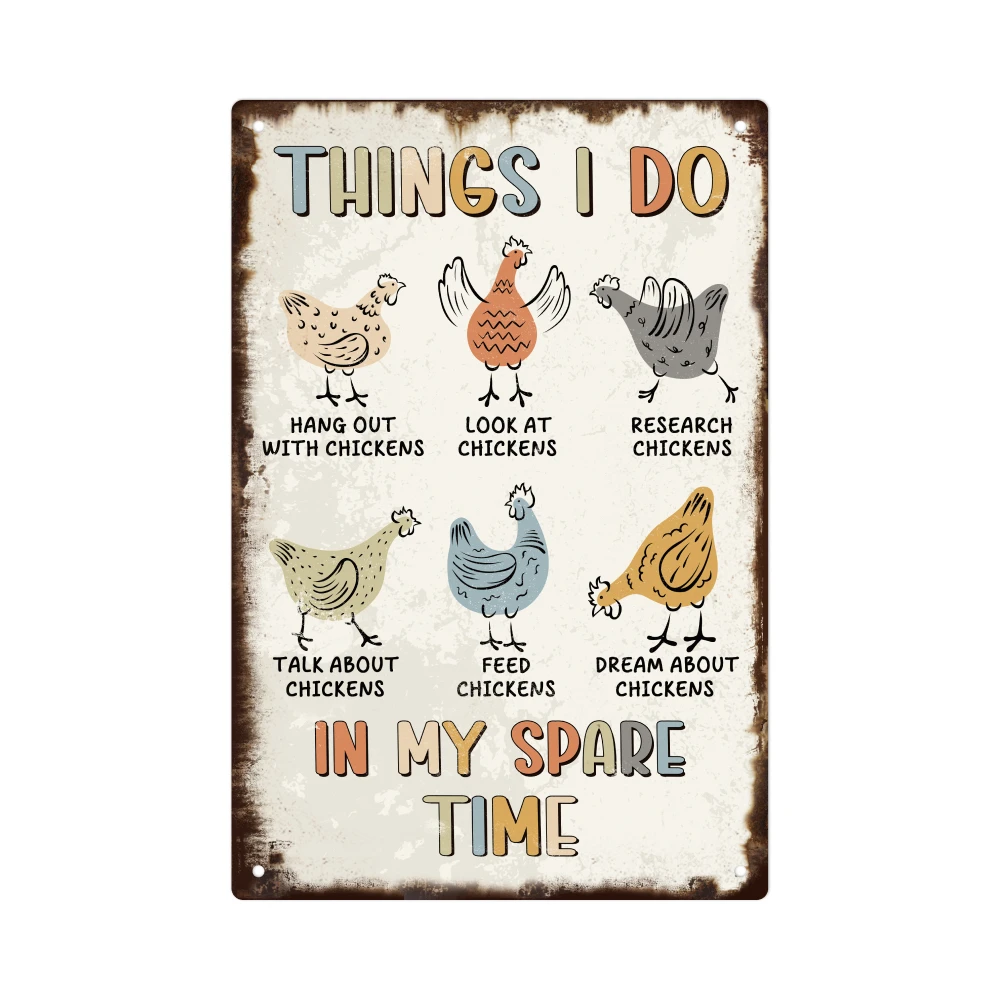 1 Piece, Vintage Metal Tin Sign with Chicken Theme, 