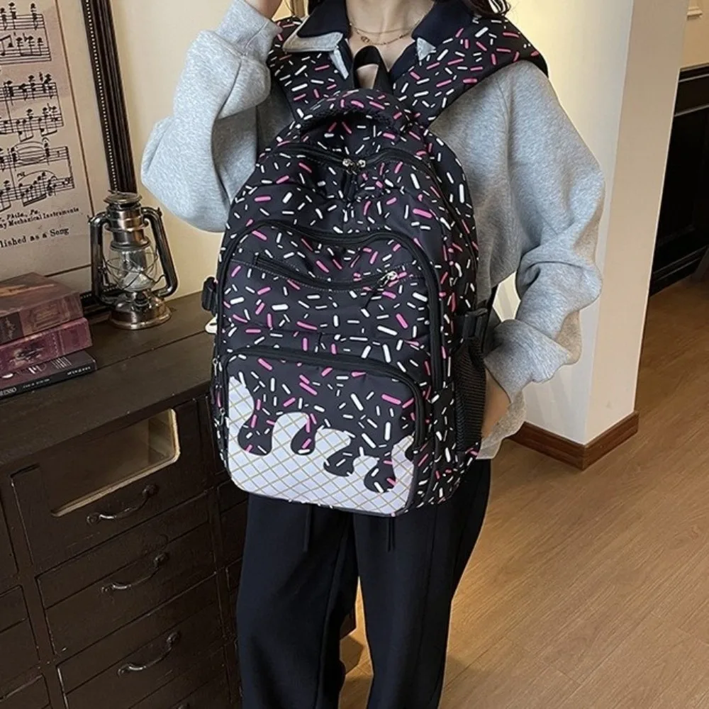 Oxford Fabric Ice Cream Printed Backpack Set with Crossbody Bag with Pencil Case School Bag Lightweight Large Capacity Bookbag