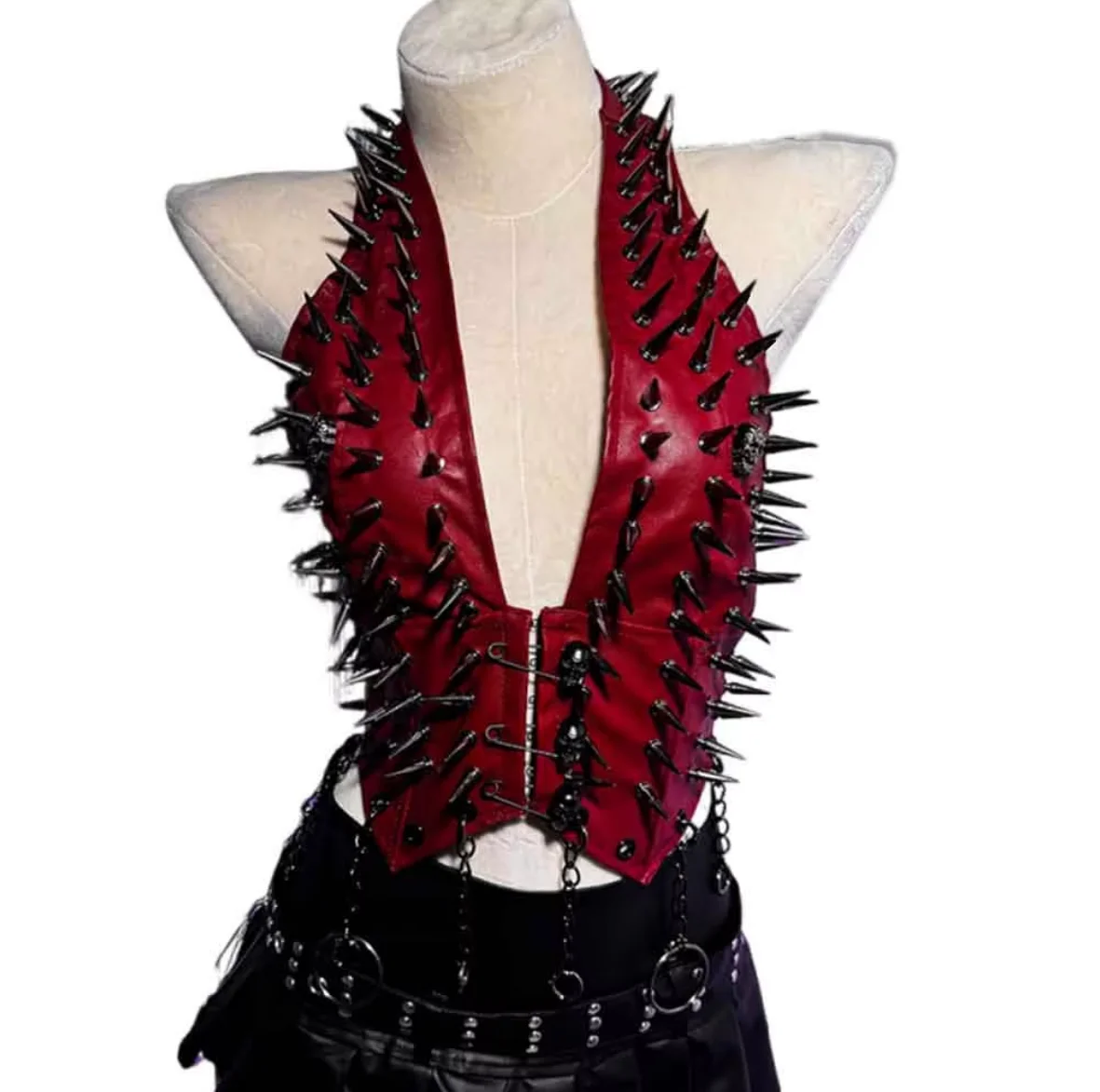 

Клубная одежда для девочек, готический эмо, Харадзюку, искусственная кожа, панк-рок, Y2K, бретелька с лямкой на шее, топы с шипами и заклепками, гранж-готический