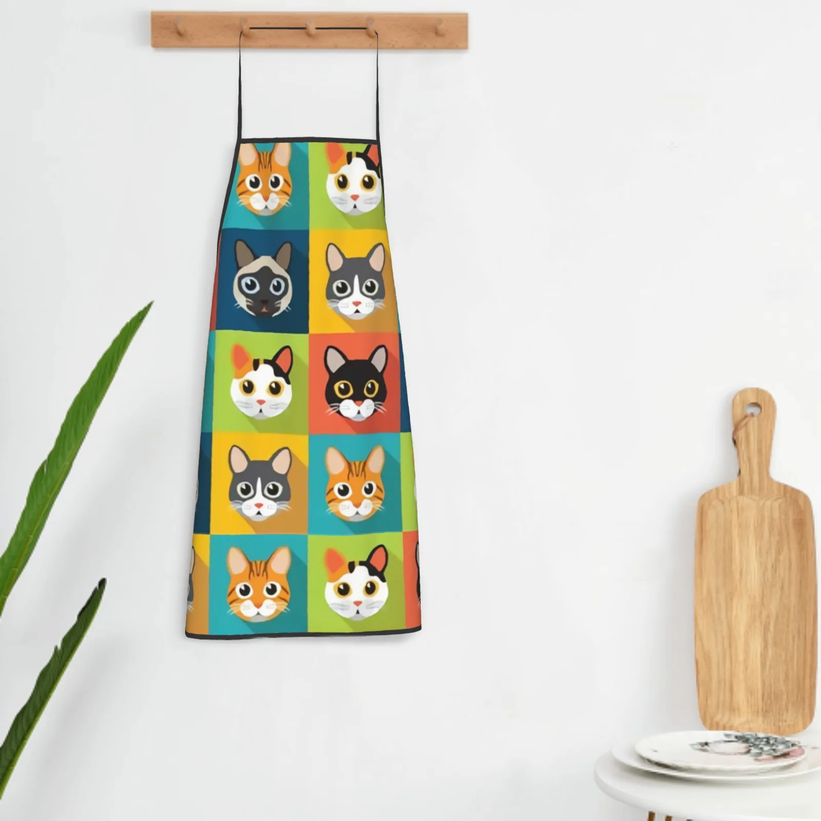 Cute Cat Polyester locking hem Apron Home Cooking Baking Kitchen Colorful Apron Cartoon Cat Cartoon Cat