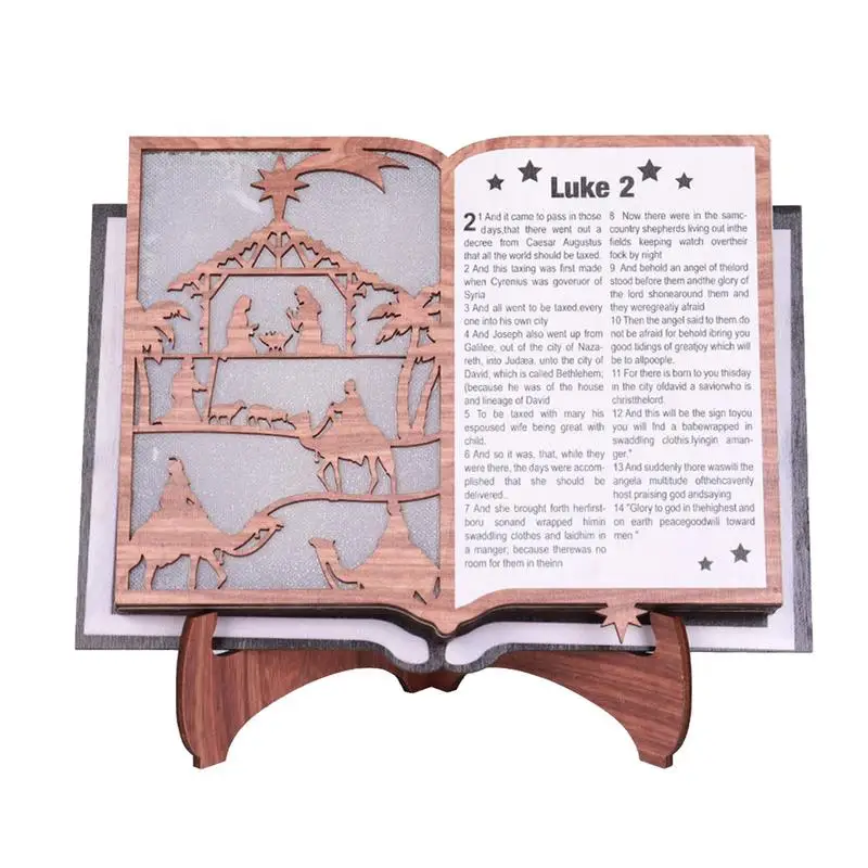 Wooden Nativity Scene Book Display Christmas Nativity Ornaments Book Rest Multifunctional Display Stand Jesus Birth Scene