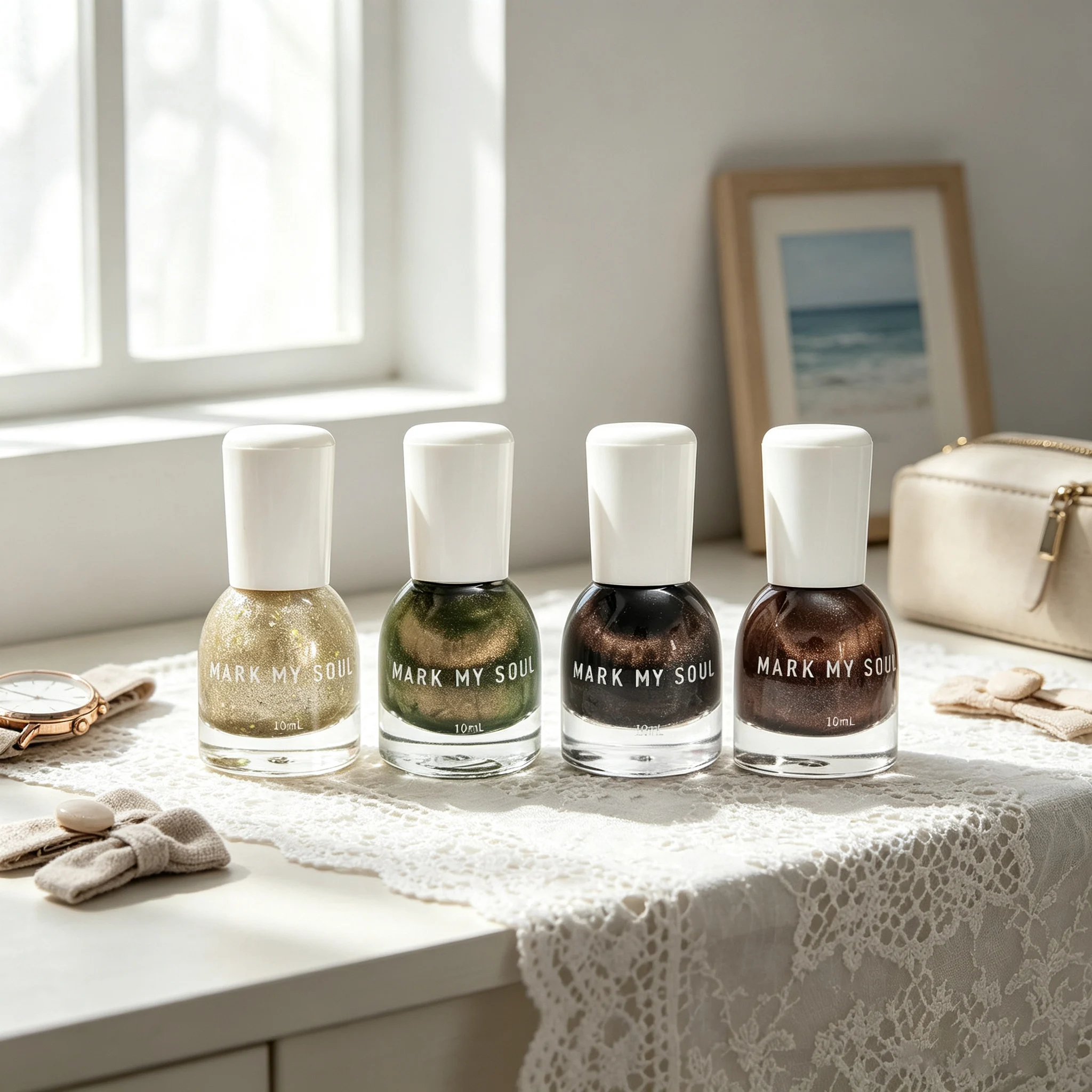 4pcs All Match Watery Earth Golden Star Cat Eye,MARK MY SOUL No UV Lamp Nail S144/S86/S74/S76,Quick Dry Non Peel Off