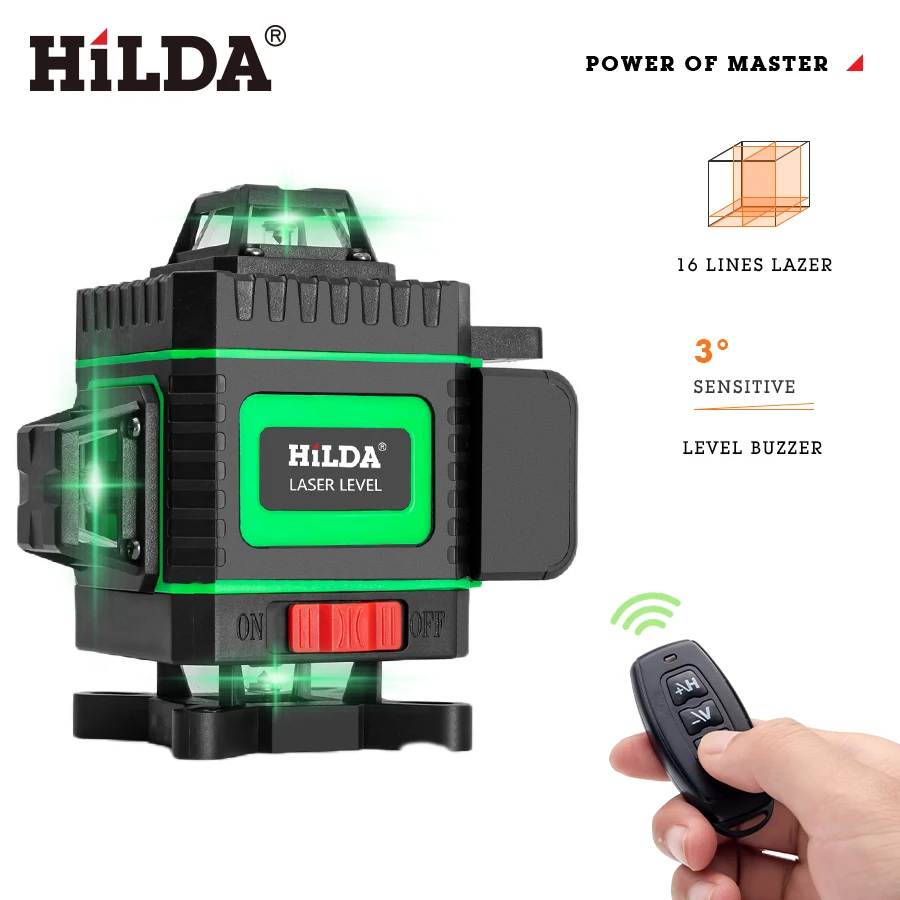 HILDA 4D Laser Level Green 12/16 Lines  Self-Leveling 360 Horizontal And Vertical Super Powerful Laser level