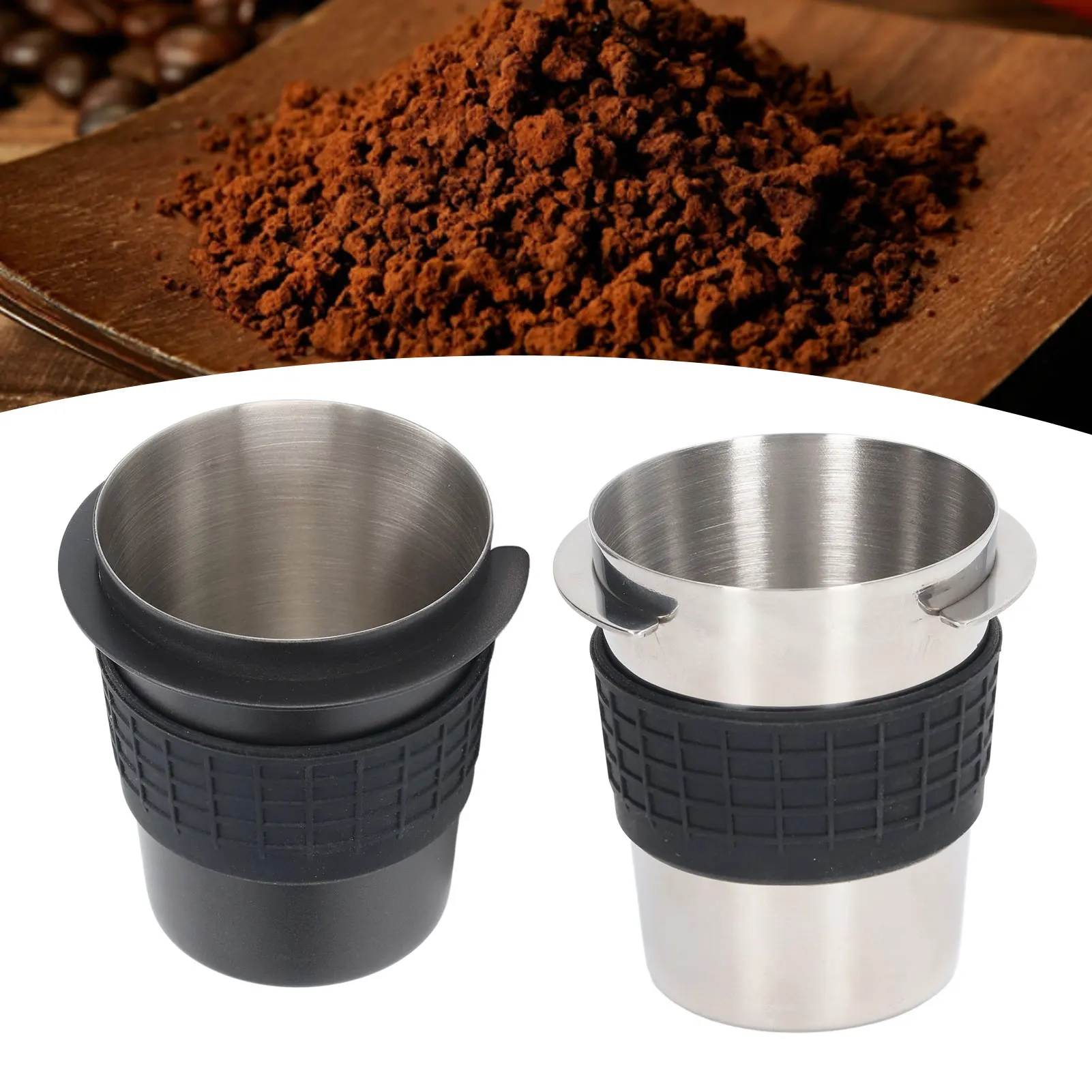 120ml 58mm Stainless Steel Coffee Dosing Cup Coffee Machine Handle Receiving Powder Cup with Silicone Ring