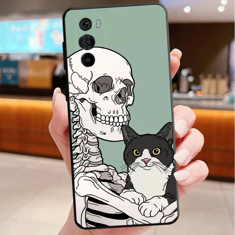 

Phone Case For Motorola Edge 50 40 Pro 60 50 40 30 Ultra Neo Fusion Moto G85 G72 G53 G54 G84 G13 G32 Cartoon Skeleton Skull Cat