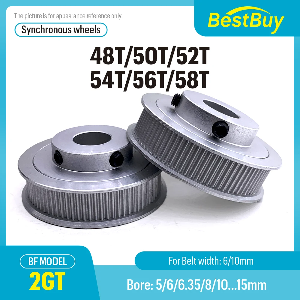 

2GT Timing Pulle 48T 50T 52T 54T 56T 58 Teeth Bore 5/6/6.35-15mm Belt Width 6/10mm 3D Printer GT2 Timing Belt Pulley