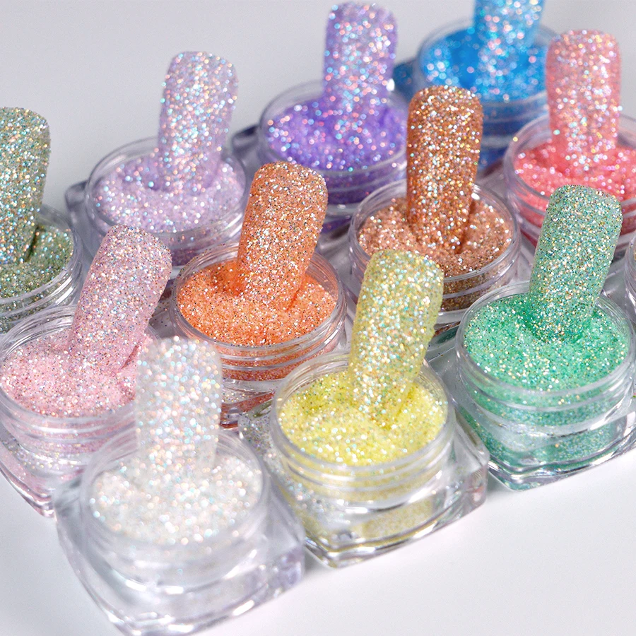 12 Box Iridescent Glitter Sugar Nail Art Powder Sparkly Candy Sweater Effect Chrome Pigment Dust for DIY Manicure Decoration