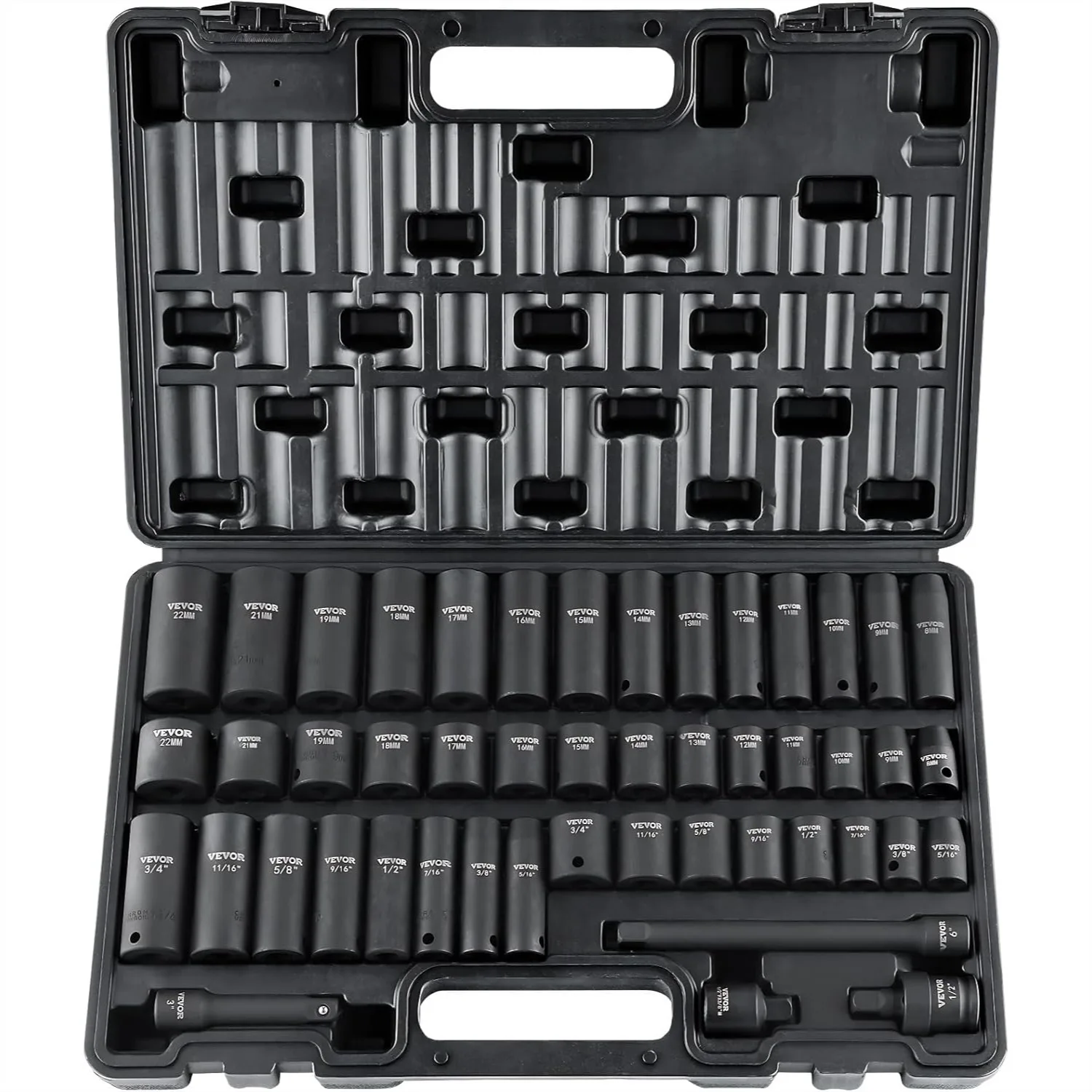 

3/8" Drive Impact Socket Set 48-Piece with Cr-V Steel, Deep & Shallow Sockets, Extension Bar & Universal Joint for Automotive
