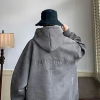 Chamois Leather Embroidered Sweatshirt Men's American Style Vintage Trendy Brand Casual Loose Fit Hooded Jacket Niche Fashion