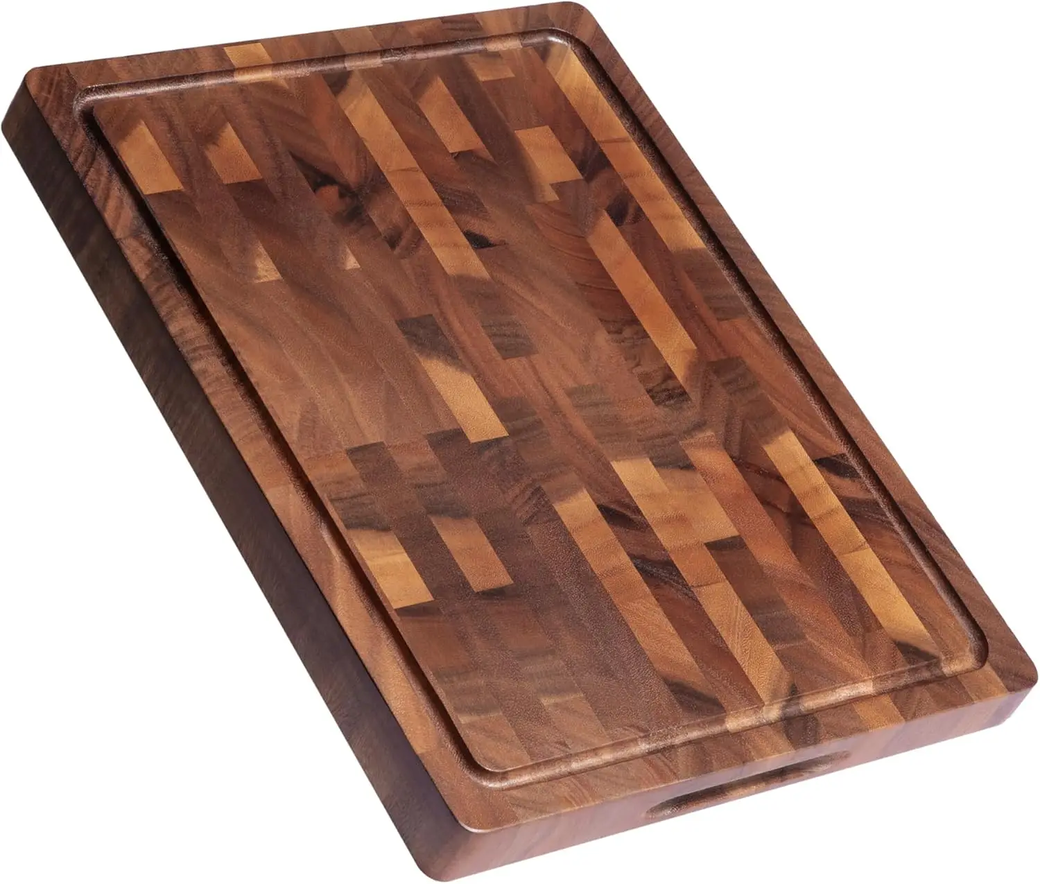 

Large Walnut Wood Cutting Board Double Sided End Grain with Handle for Kitchen Meal Prep Serving Gift Box 17x13x1