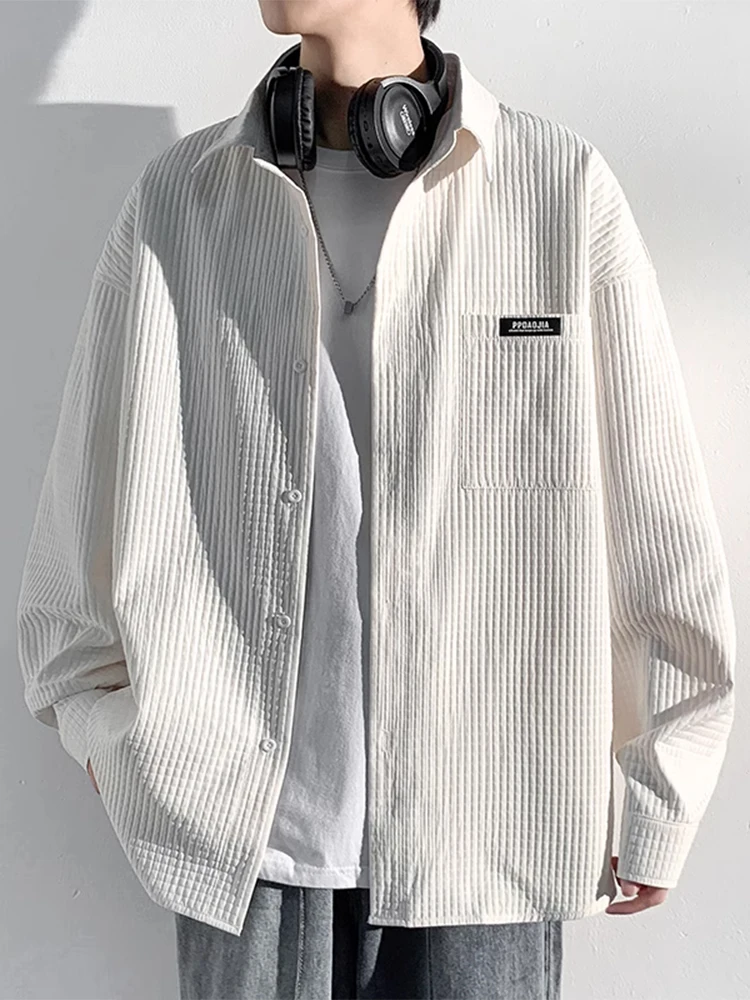 

Белая мужская рубашка оверсайз с длинным рукавом, повседневная, с ярким узором, в американском стиле, молодежная, трендовая, для весны, осени и зимы