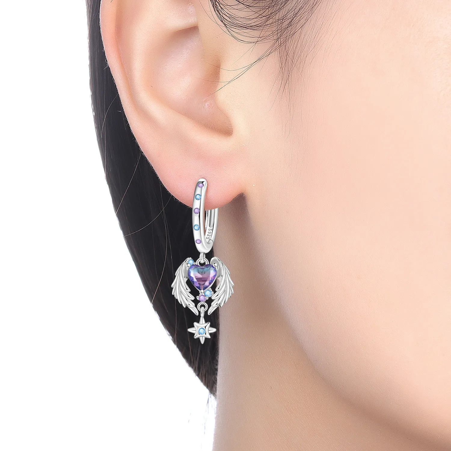 Original-Ohrring aus 925er-Sterlingsilber, wunderschöner, verträumter lila Ohrring für Frauen, Valentinstag, Party, Geburtstag, Geschenk, Trendschmuck – Detail 13