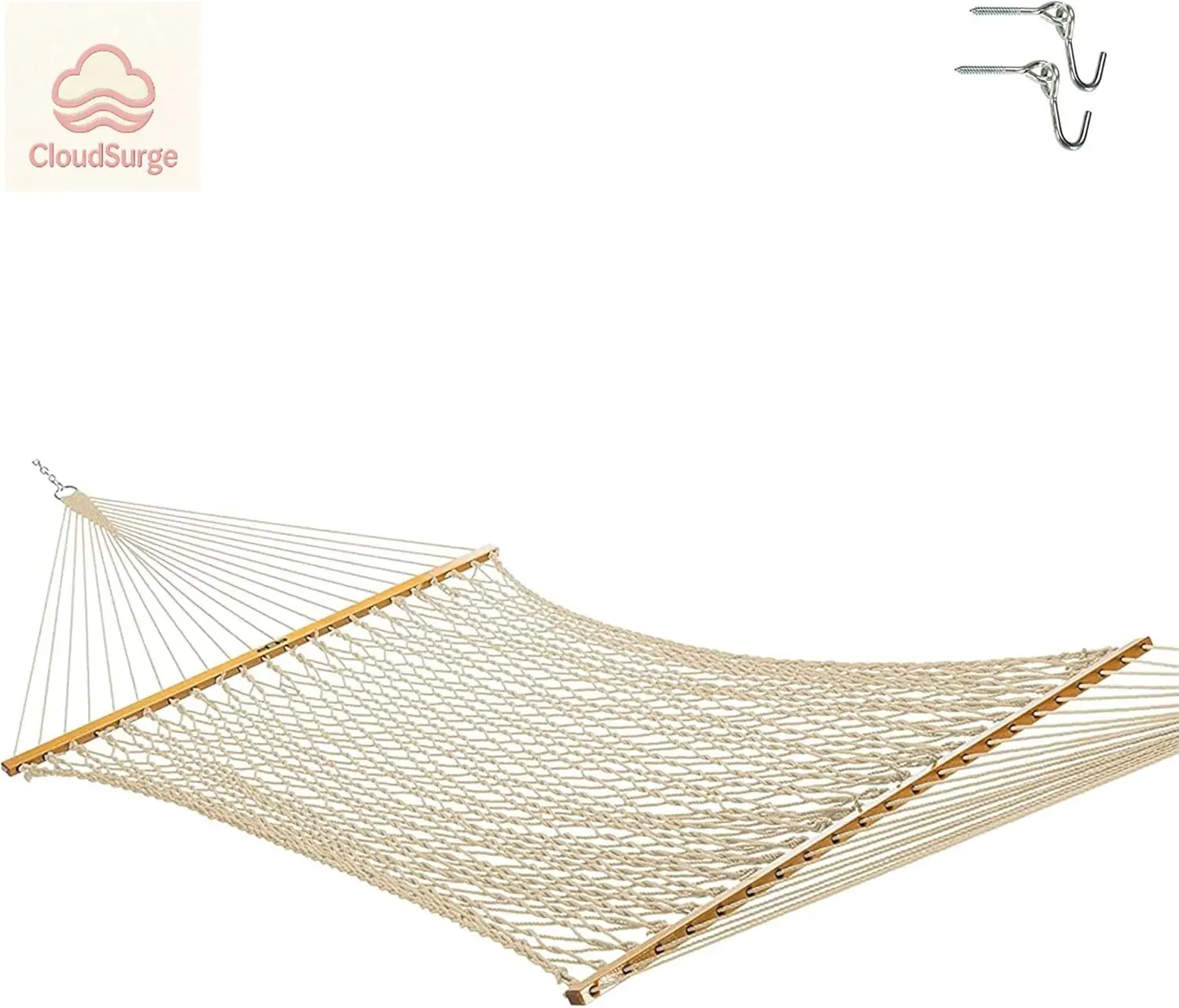 

Large Oatmeal DuraCord Rope Hammock – 13 ft. x 55 in., 2-Person, 450 lb Capacity, Oak Spreader Bar, Zinc-Plated Hardware, Handcr