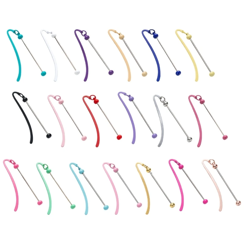 6Pcs Beadable Hook Bookmarks Metal Book Marker with Long Beadable Pendant Reading Accessories for Book Lover Reader