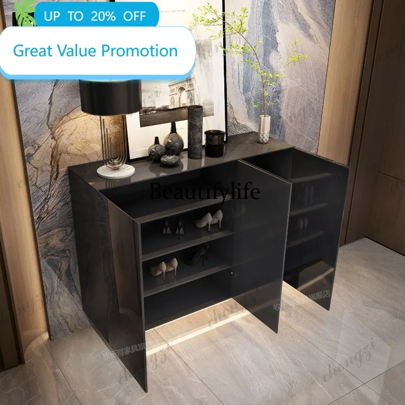 CC178 Italian shoe cabinet entrance cabinet integrated modern light luxury high-end glass locker with lamp