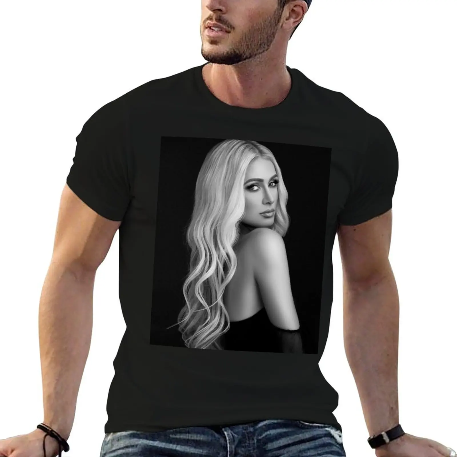Camiseta con diseño de Paris Hilton, arte fanático, máscara, póster, tapiz, camiseta de lona con tributo, camisetas para hombre, camiseta gráfica vintage