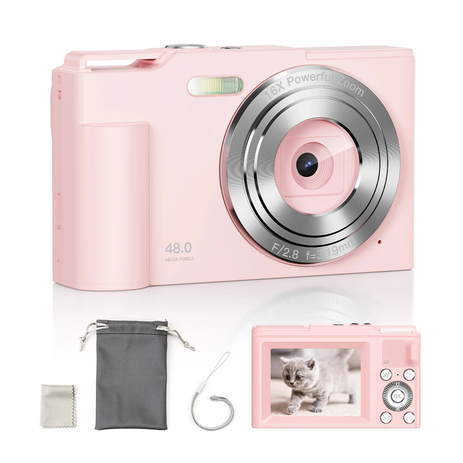 Digital Camera FHD 1080P Camera Digital Point and Shoot Camera with 64GB Card 16X Zoom Anti Shake Compact Camera for Boys Girls