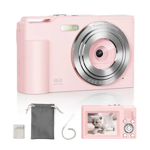 디지털 카메라 FHD 1080P 카메라, 디지털 포인트 및 촬영 카메라, 64GB 카드, 16X 줌, 흔들림 방지 컴팩트 카메라, 남아 및 여아용