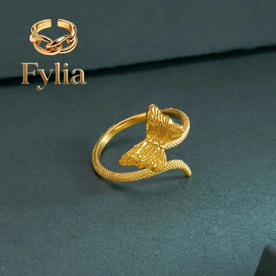 Fylia Jewelry   Snaketail butterfly open ring 9999 24K real gold ancient method inherits fashion niche design versatile and eleg