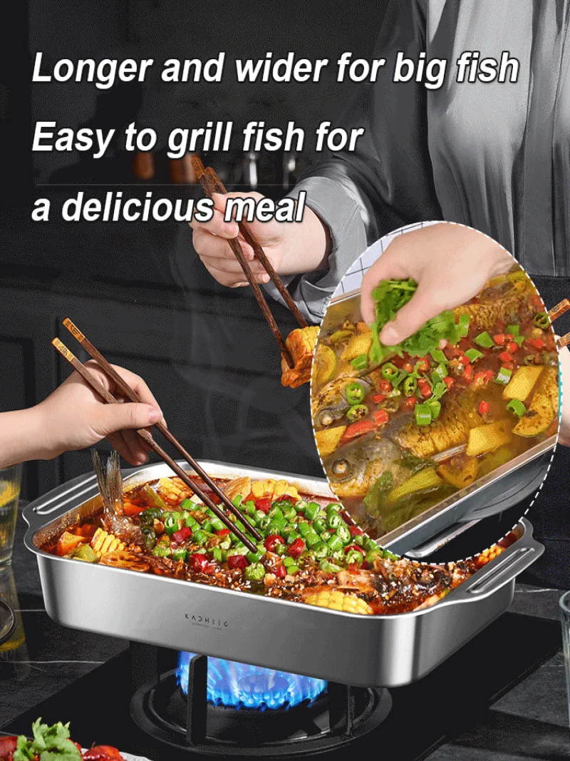 Thickened And Deepened Multi-Purpose Fish Grilling Plate With Lid Household Multipurpose Grill Pan