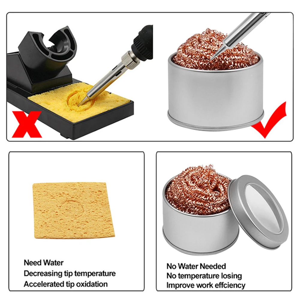 66*42mm Electric Soldering Iron Head Mouth Cleaner Copper Wire Cleaning Ball Stainless Steel Box Power Tool For Cleaning
