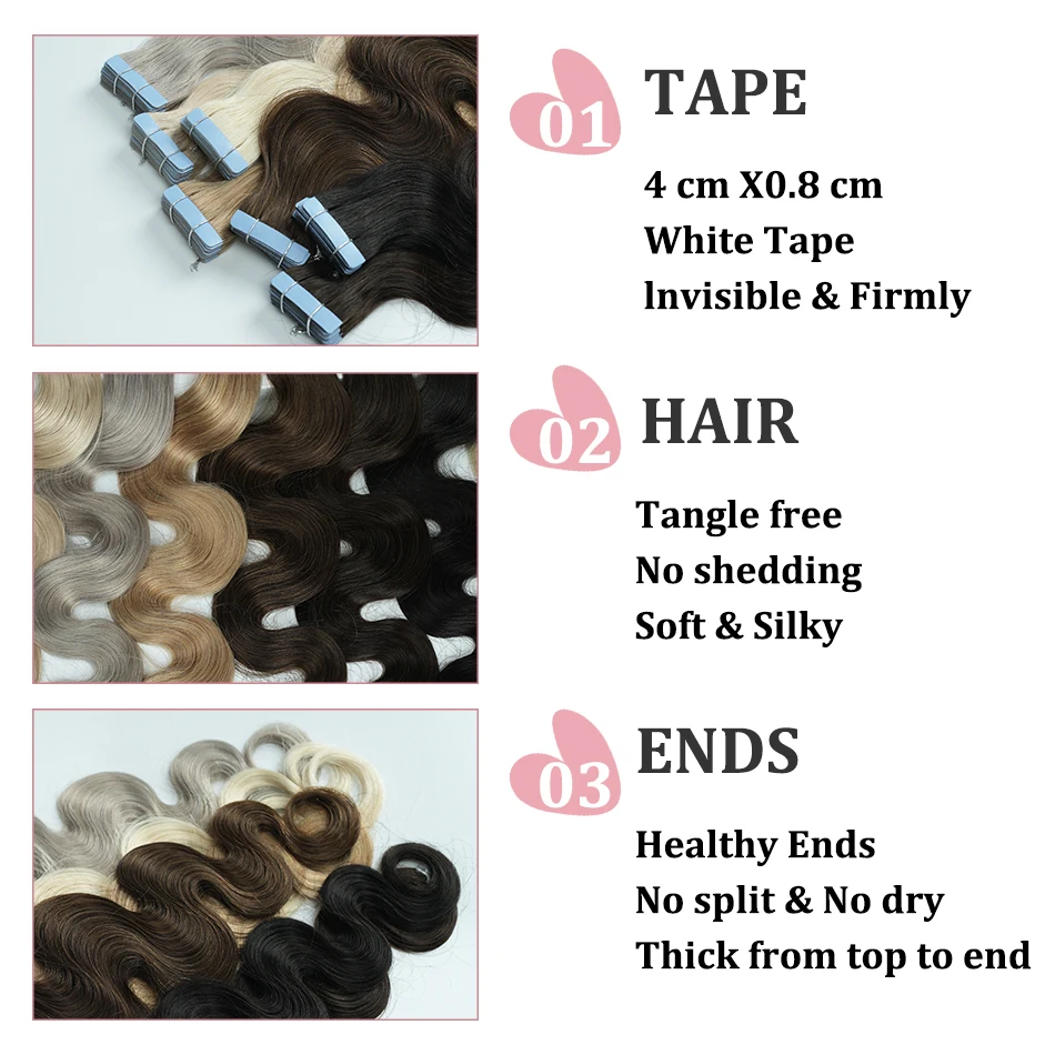 2g/pcs Body Wave Tape In Human Hair Extensions Brazilian Nature Color Remy Hair Skin Weft Adhesive Glue Tape In Hair Extensions