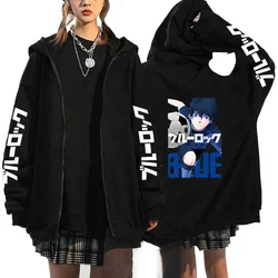 Harajuku Anime Blue Lock Isagi Yoichi Printed Zipper Hoodies For Men Women Fall Winter Fleece Sweatshirt Male Zip Up Jacket Coat