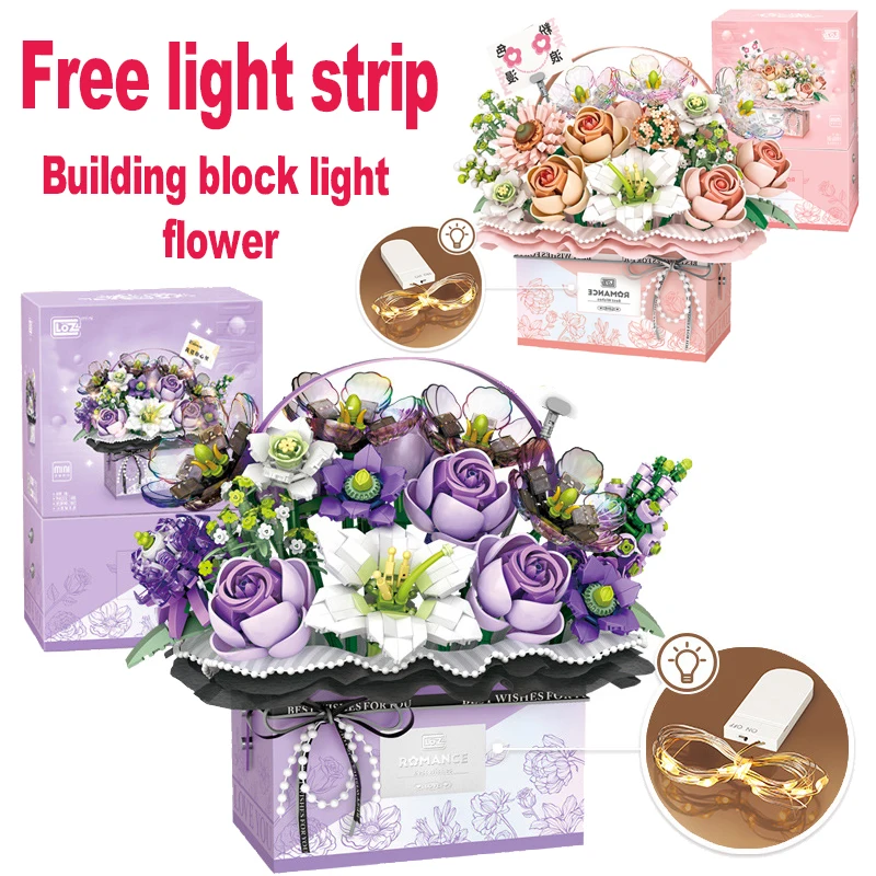 

Pink Rose Bouquet LED Building Blocks Set with Purple Flower Luminescence Gift Box Suitable for Boys & Girls Festival Toy Gift
