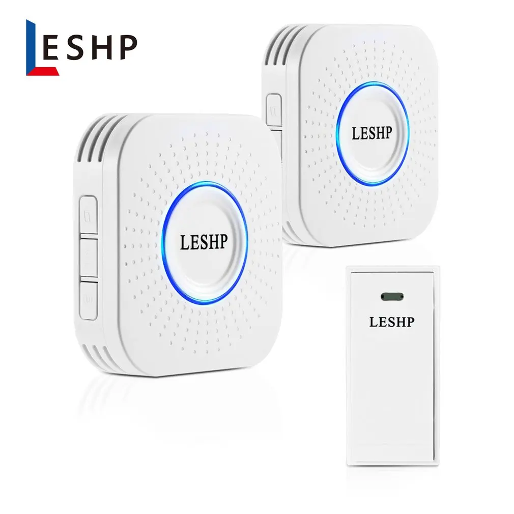 Leshp-campainha sem fio de longa distância, luz noturna de controle remoto, música de acordes com 2 plug US, 150m, 58 pcs