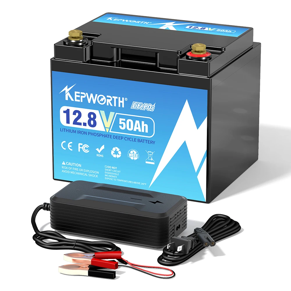 KEPWORTH 12V 50Ah LiFePO4-Batterie, Zellen der Güteklasse A, Lithium-Eisenphosphat-Batterien, wiederaufladbar für Boot, Fischfinder, Wohnmobil, Solaranlage