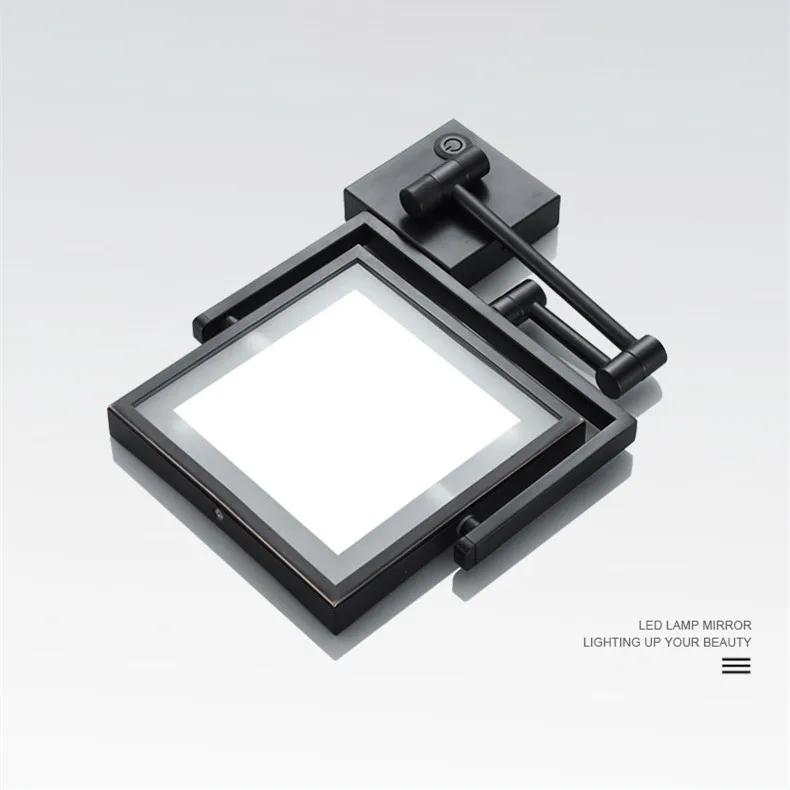 Specchio da bagno a LED quadrato in oro rosa Specchio da bagno illuminato a parete Accessori per specchi da bagno con ingrandimento 3X