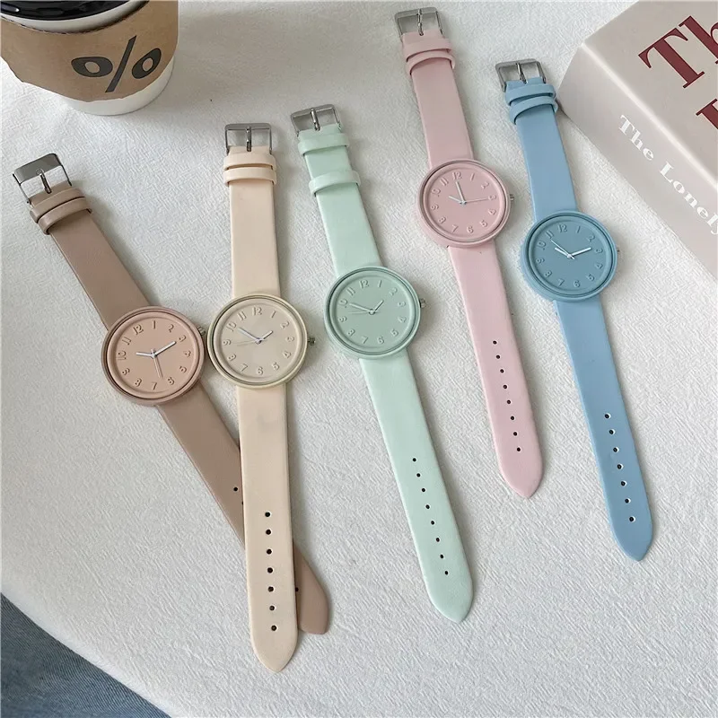 

New Women Quartz Watch Macaron Color Temperament Simple Retro Student Digital Watches Clock Hight Quality Wristwatch