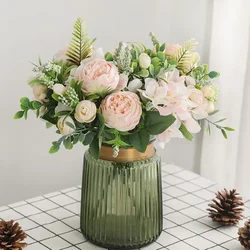 1 bundel zijde pioen boeket huisdecoratie accessoires trouwfeest plakboek nep planten diy pompons kunstmatige rozen bloemen