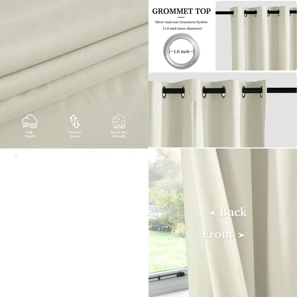 

Cream 52W x 90L Room Darkening Velvet Curtains with Grommet, 2-Panel Set for Bedroom & Living Room