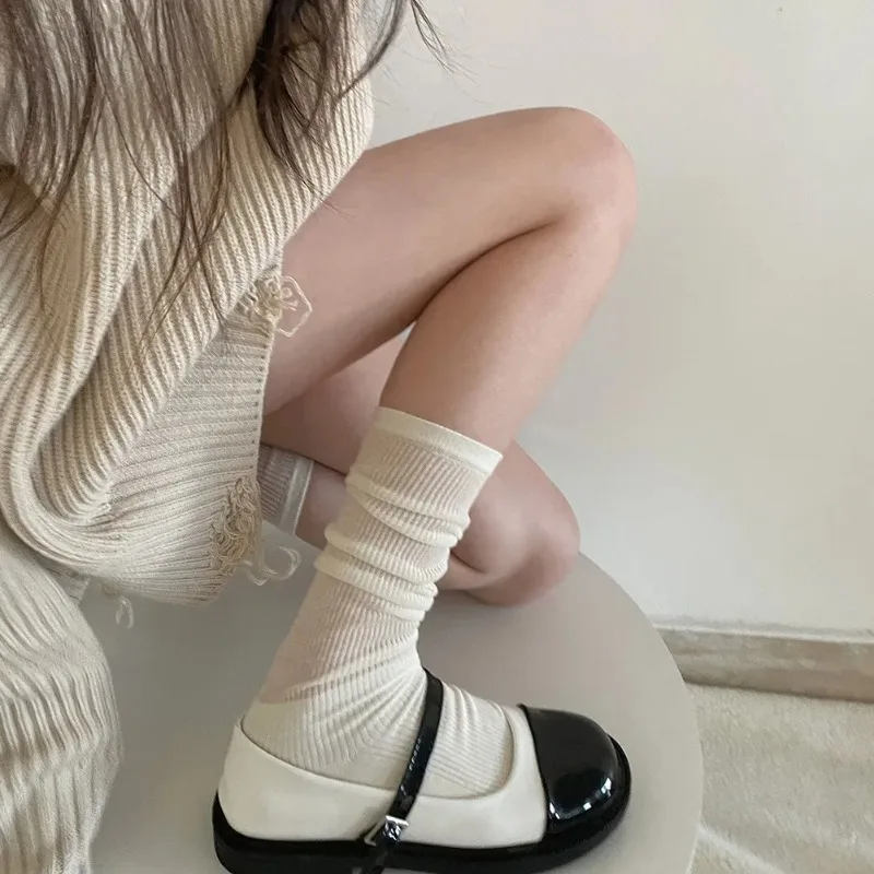 Women Socks Summer Sweet JK Knitted Long Calf Socks Fashion Black White Transparent School Harajuku Girl Stocking Socks