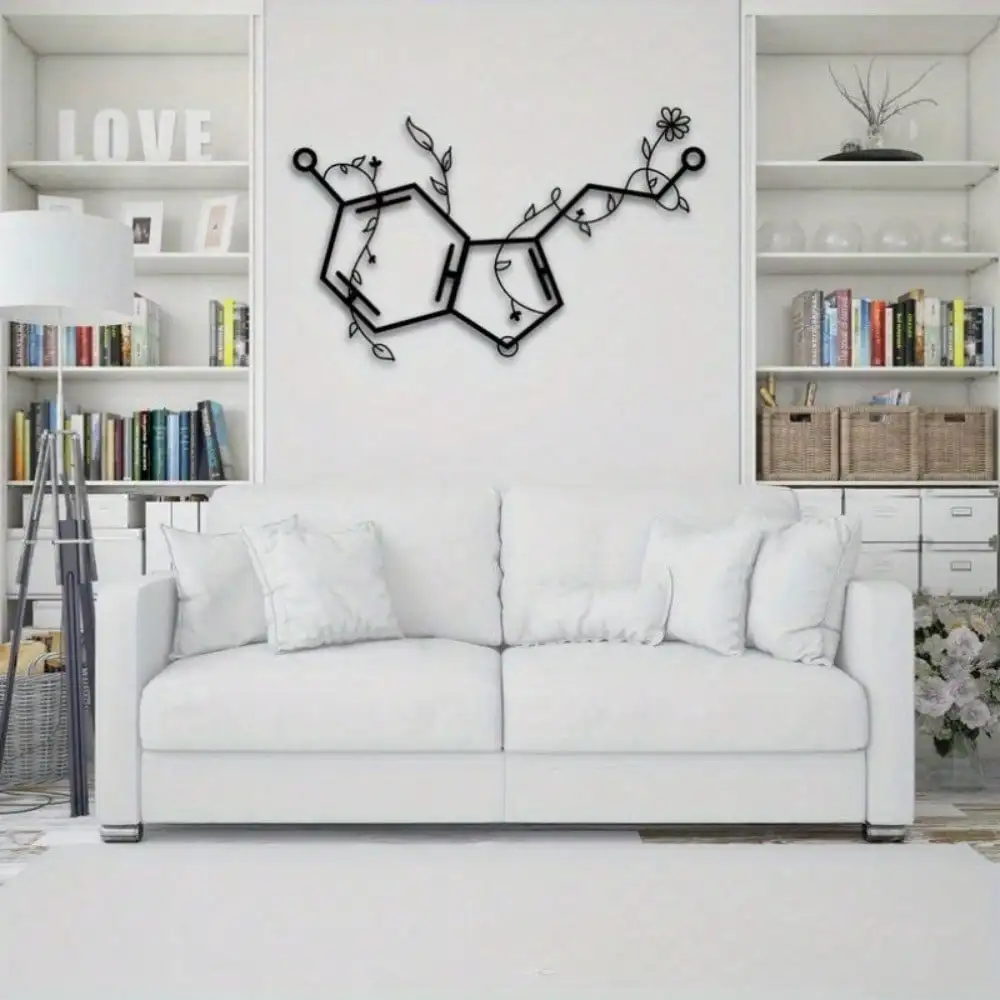 OHRMBYA 2D Flat Serotonin Molecule Metal Wall Art,Laser‑Cut Minimalist Neurotransmitter Chemistry Silhouette Sculpture for Home