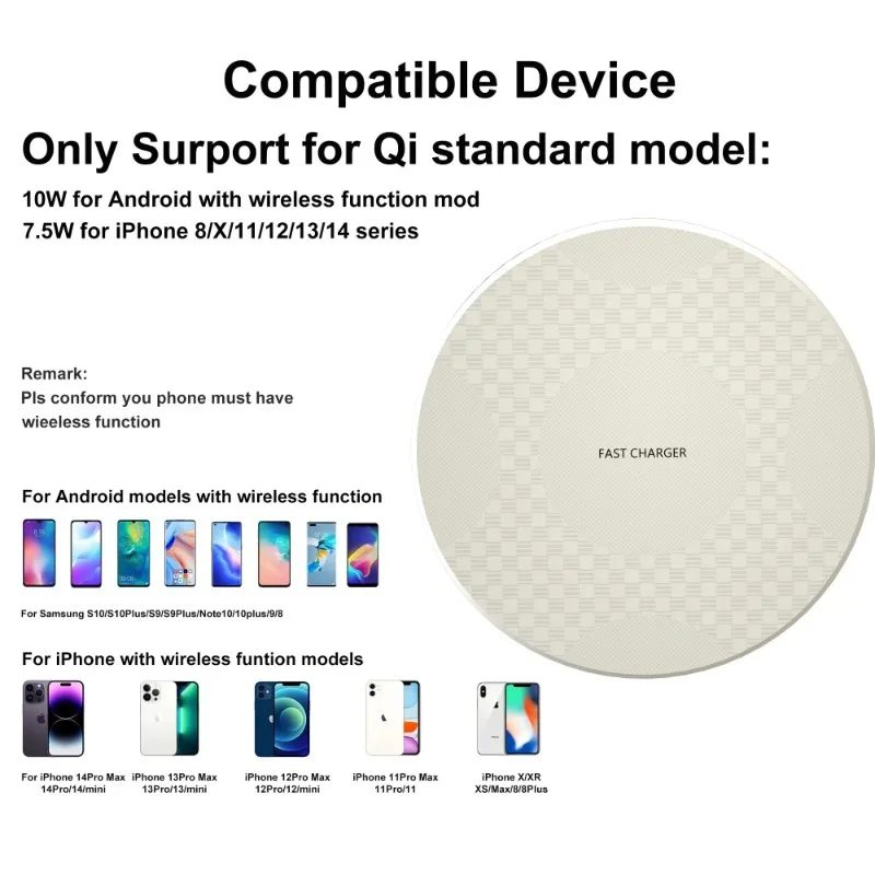 Smart Mobile Phone Wireless Chargers Portable Desktop 10W Round Custom Logo Universal Wireless Phone Charger for Cell Phone