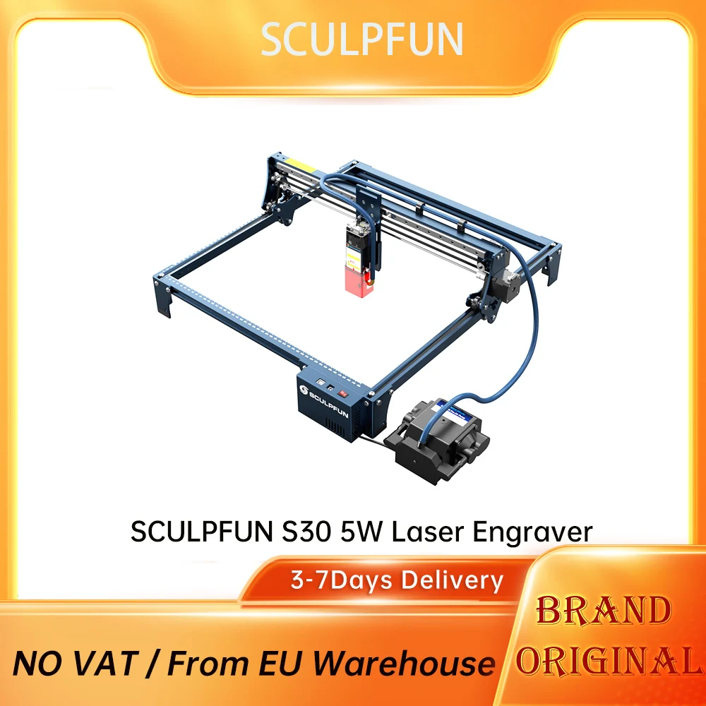 SCULPFUN S30 5W Laser Engraver Cutter 410*400mm Engraving Machine, High-Pressure Air Assist Nozzle, 32-bit Motherboard