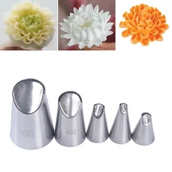 5pcs/set Chrysanthemum Dahlia Stainless Steel Icing Piping Nozzles Cupcake Decorating Tips Sets Cake Decorating Tools