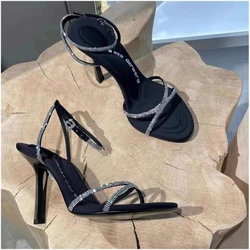 Women's Sandals Summer New High Heel Round Toe Open Toe Rhinestone Buckle Sandals Fashionable Temperament High Heeled Sandals