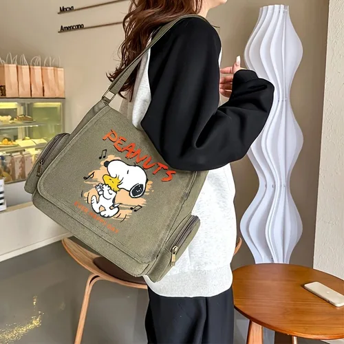Imagen 2 del producto Bolso de hombro con estampado de dibujos animados de Snoopy para mujer, bolso de lona de gran capacidad para libros para estudiantes, bolso cruzado para ir al trabajo